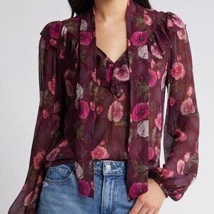 PAIGE Lanea Purple Floral Sheer Long Sleeve Blouse